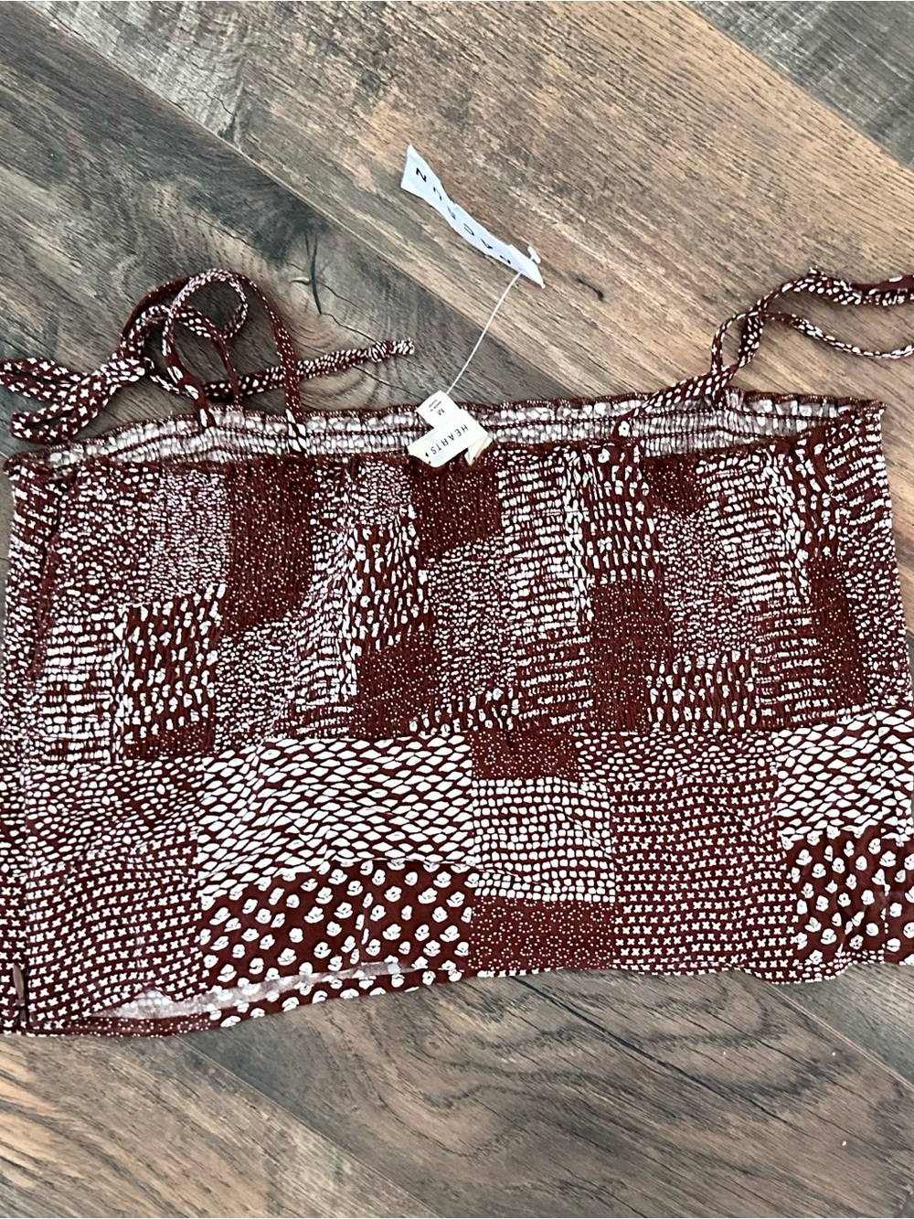 Pacsun Rust and Cream Smocked Patchwork Tube Top with Tie Straps - Picture 5 of 6